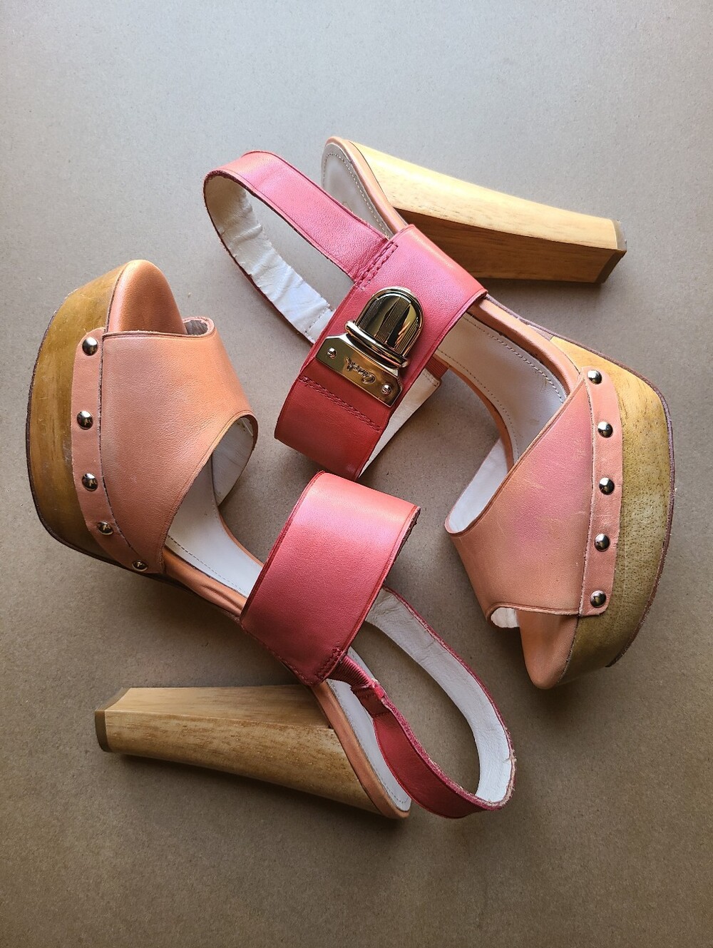 Coach Darcey Vachetta Platform Wood Heel Sandal (Pink/Coral) - Picture 5 of 16
